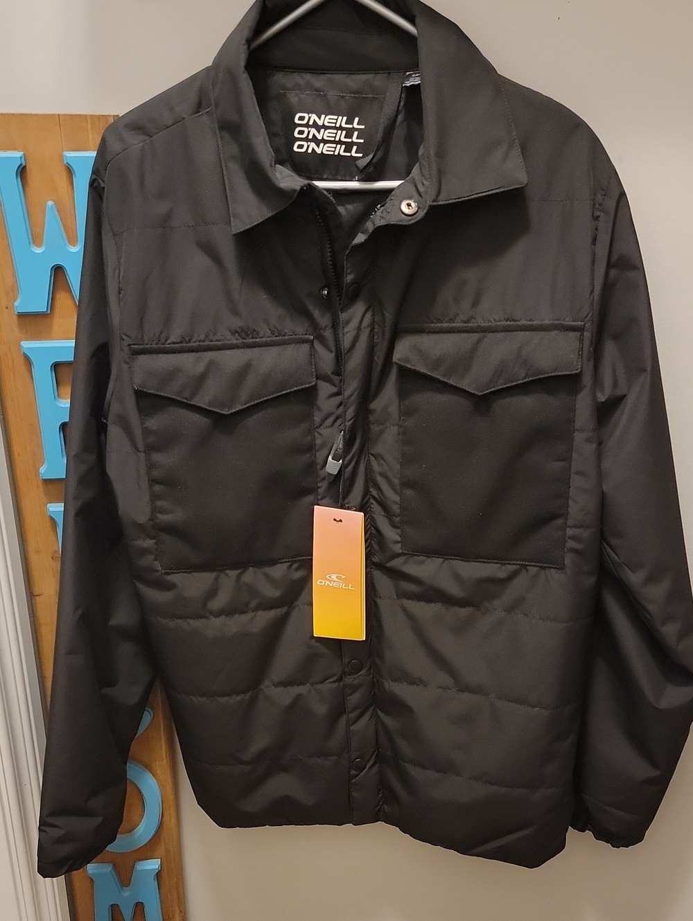 O'Neill Men's Black Puffer Jacket with Chest Flap Pockets